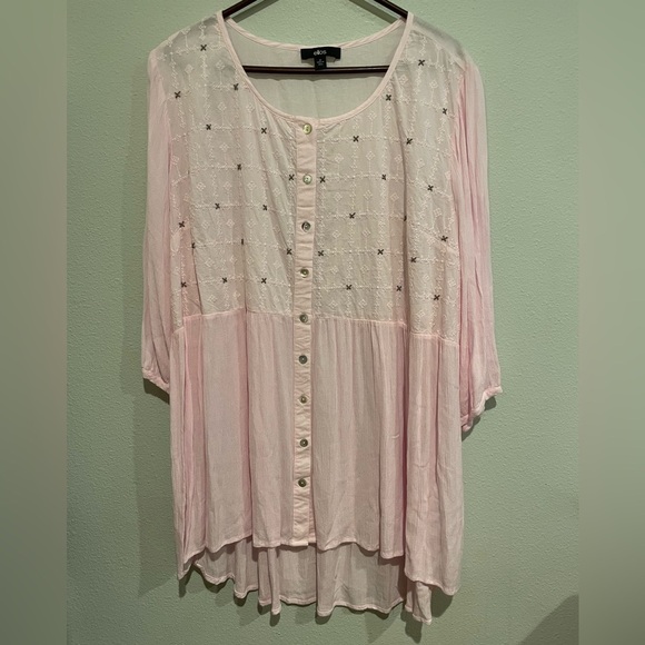 NWOT Pink Gauze tunic by Ellos.  Beaded detail to front.  Size 20 - Picture 1 of 6